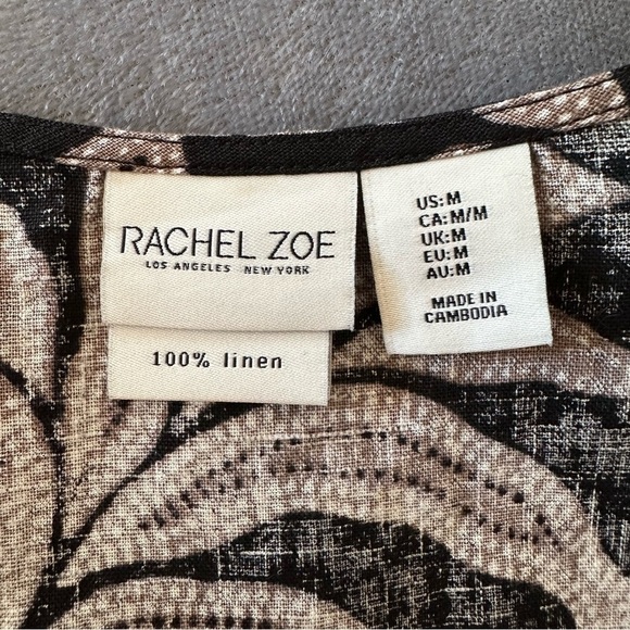 Rachel Zoe Black Tan Leaves 100% Linen Square Neck Crop Top - Picture 8 of 9